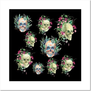 skulls and flowers Posters and Art